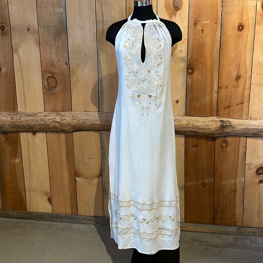 Jens Pirate Booty + Free People white embroidered halter maxi